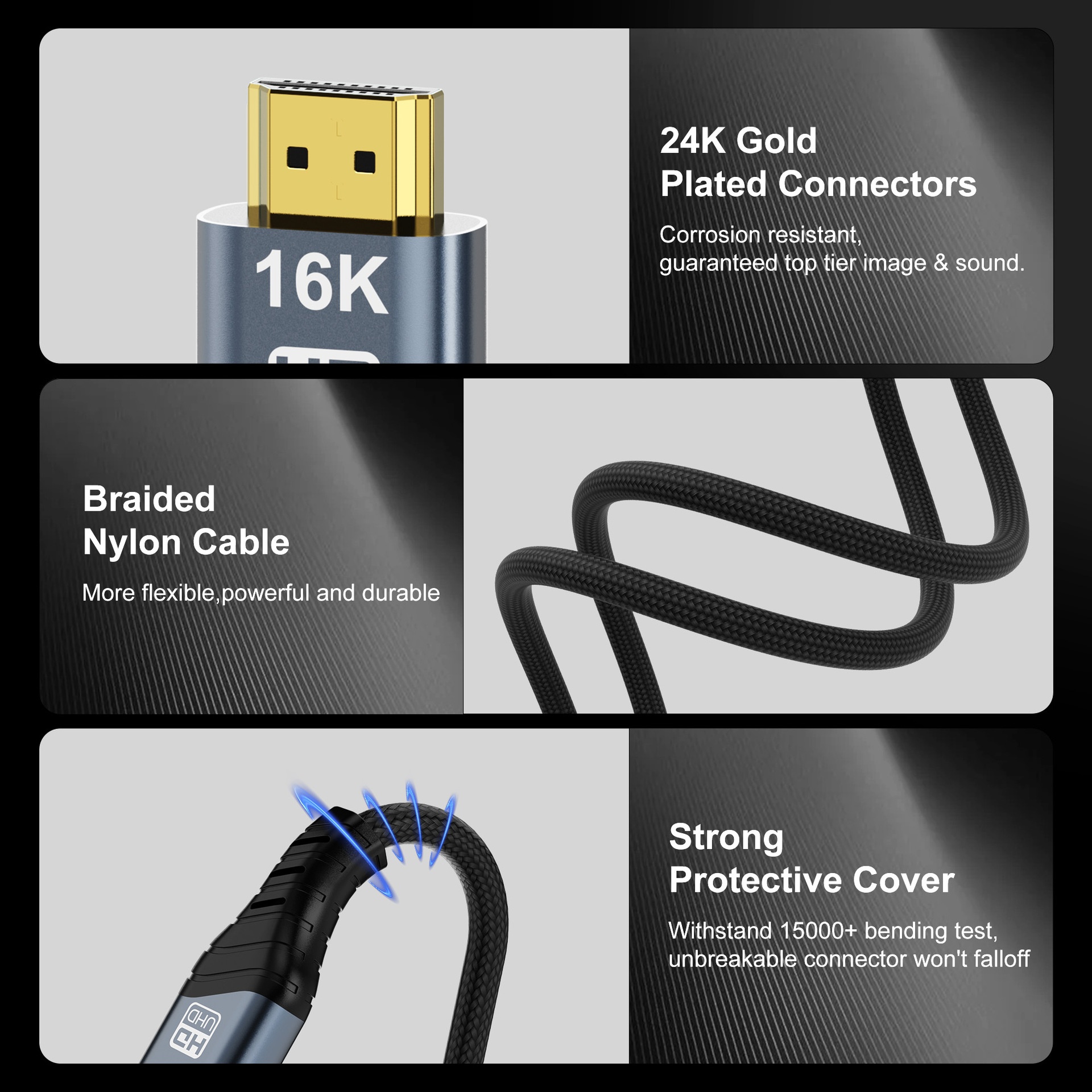16K HDMI 2.2 Cable - Ultra High Speed Braided 96Gbps