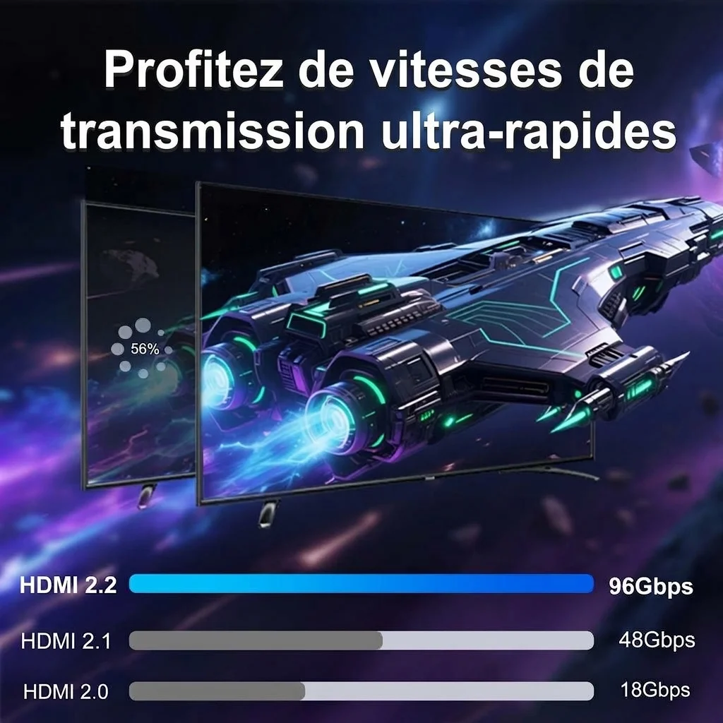 Câble HDMI 2.2 16K - Ultra haut débit tressé 96 Gbit/s