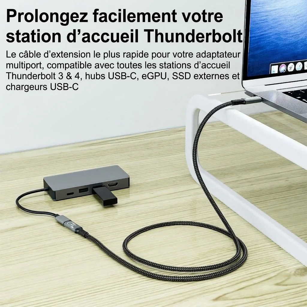 Câble USB 4.0 40 Gbit/s 240 W compatible 8K UHD Type-C et Thunderbolt 3/4