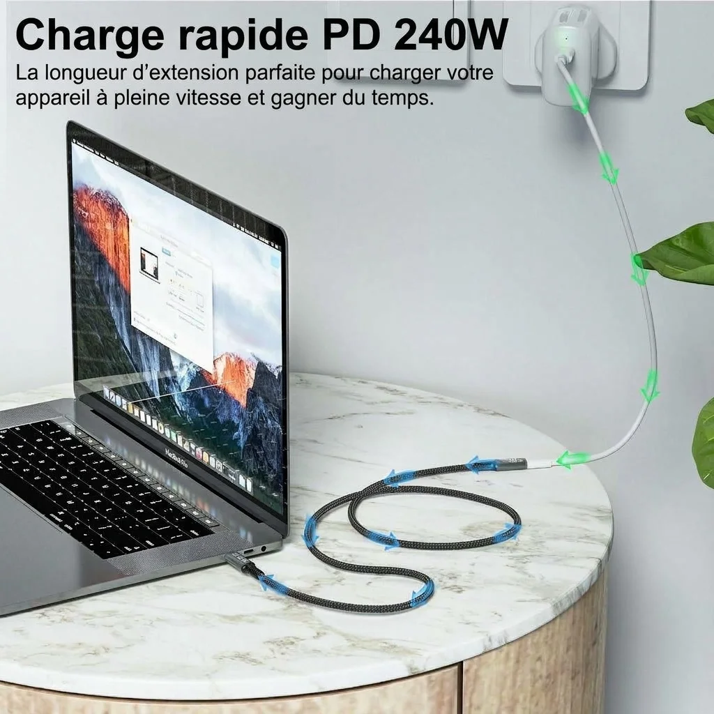 Câble USB 4.0 40 Gbit/s 240 W compatible 8K UHD Type-C et Thunderbolt 3/4