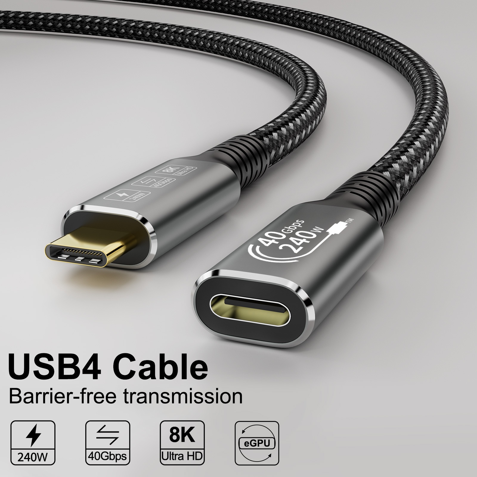 USB4 Cable 40Gbps 240W 8K UHD Type-C Thunderbolt 3/4 Compatible