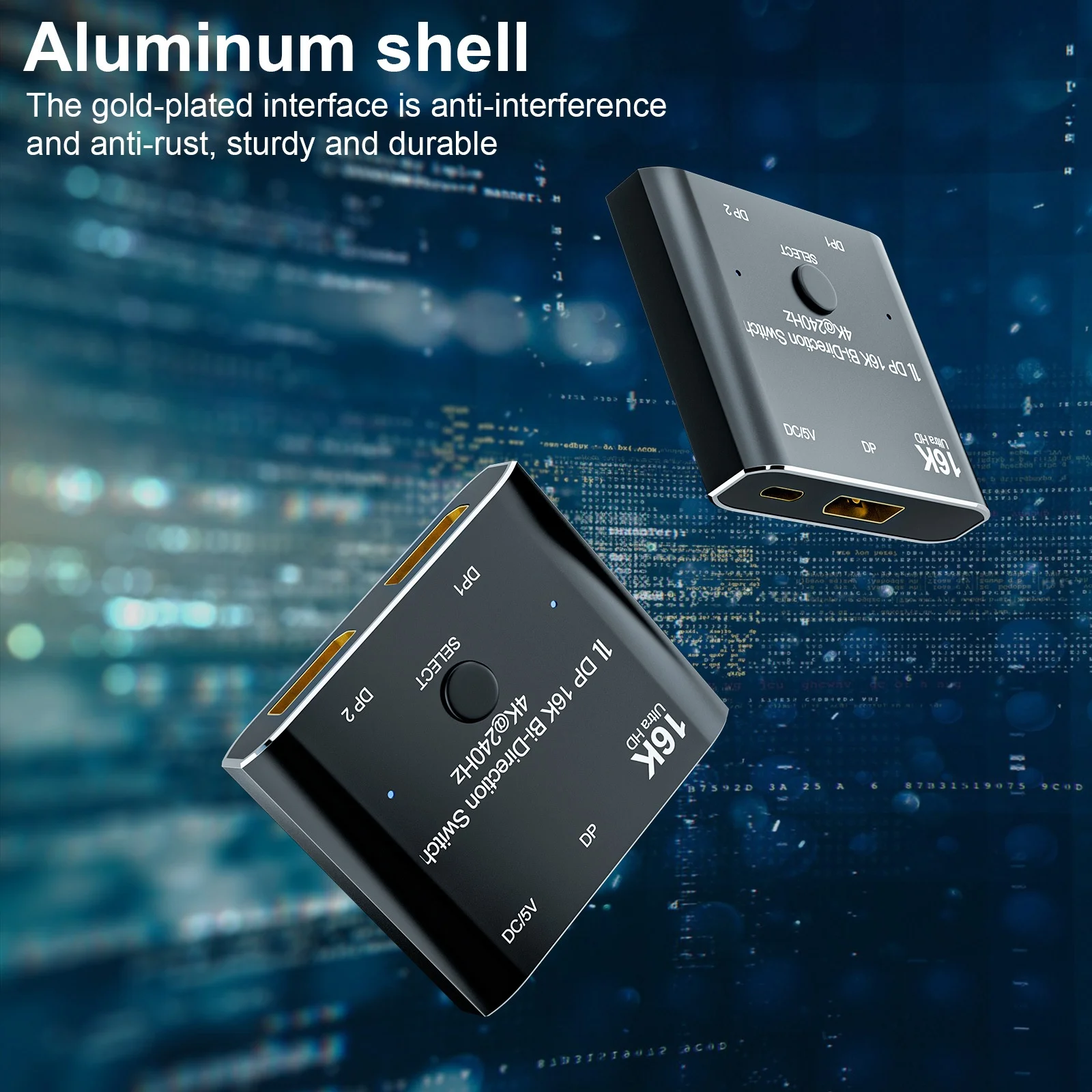16K DisplayPort 2x1 Bi-Directional Switch 4K@240Hz Ultra HD