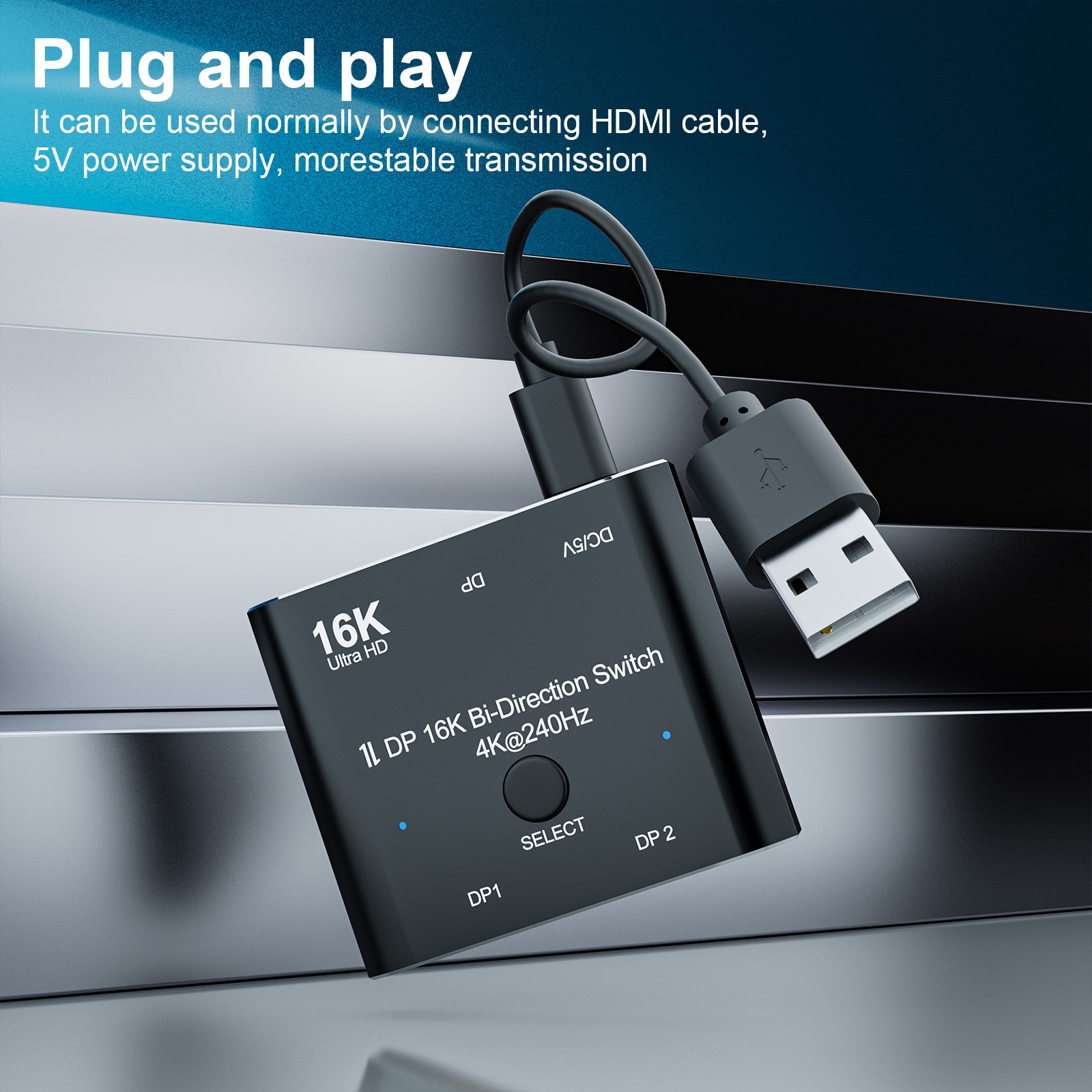 16K DisplayPort 2x1 Bi-Directional Switch 4K@240Hz Ultra HD