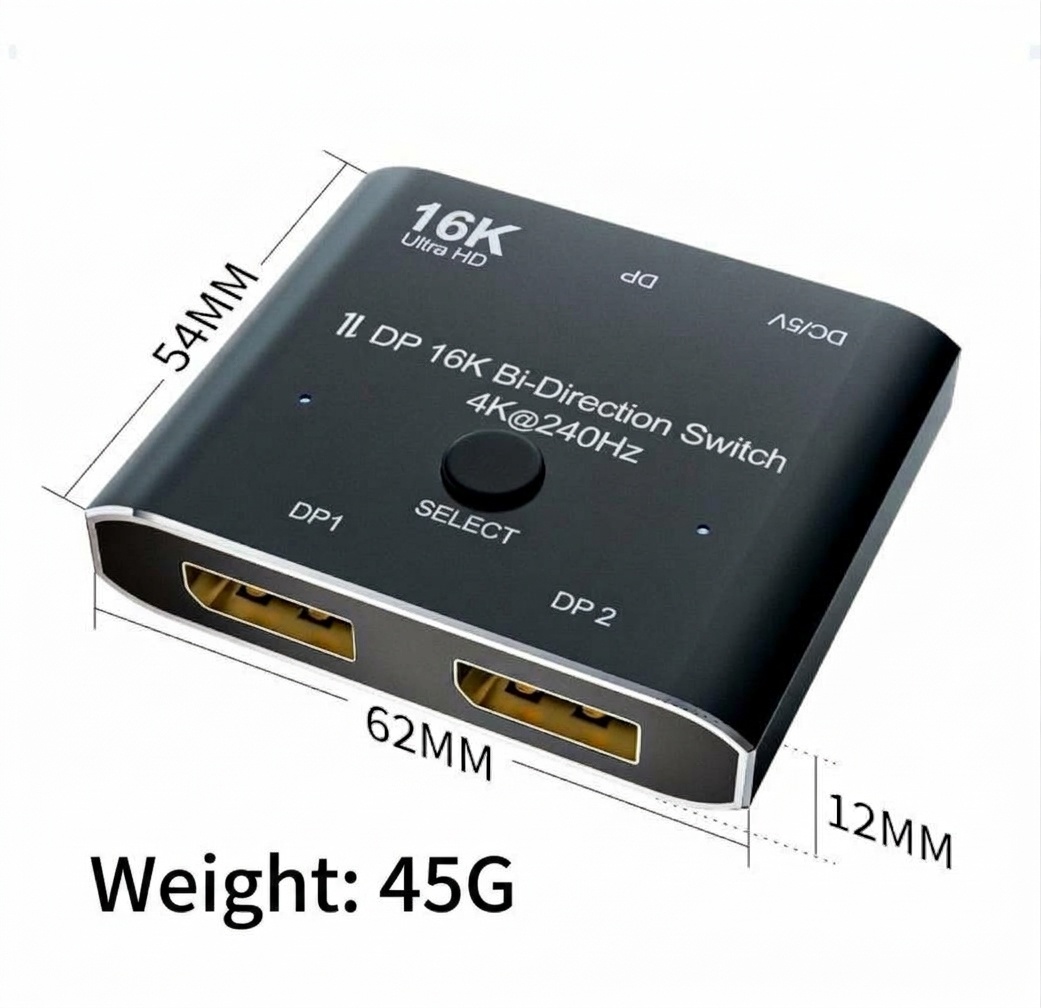 16K DisplayPort 2x1 Bi-Directional Switch 4K@240Hz Ultra HD