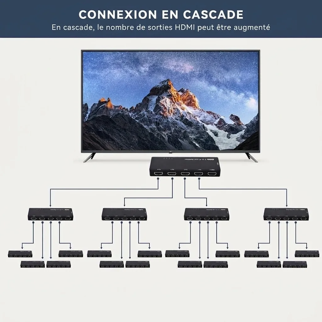 Répartiteur HDMI 8K 1 entrée 4 sorties - Ultra HD 48 Gbit/s pour plusieurs écrans