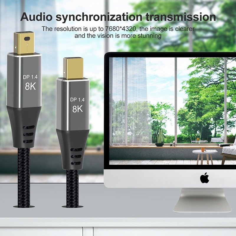 8K Mini DisplayPort to DisplayPort 1.4 Cable - Ultra HD