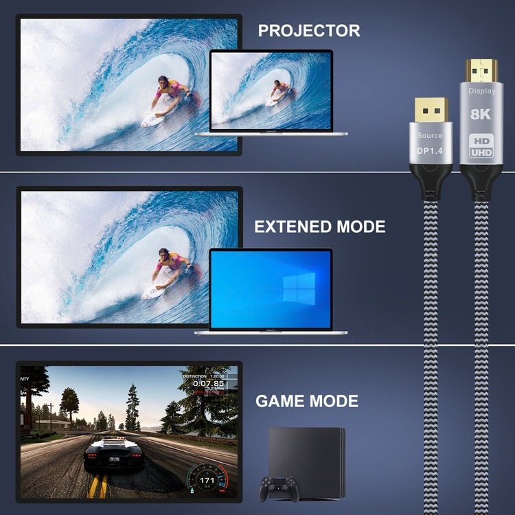 8K DisplayPort 1.4 to HDMI Adapter Cable - DP to HDMI