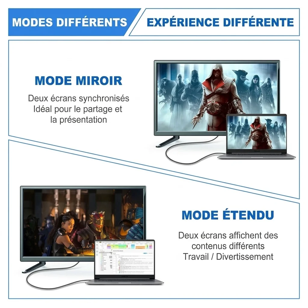 Adaptateur USB-C vers DisplayPort 8K - Câble Type-C DP 1.4 60 Hz