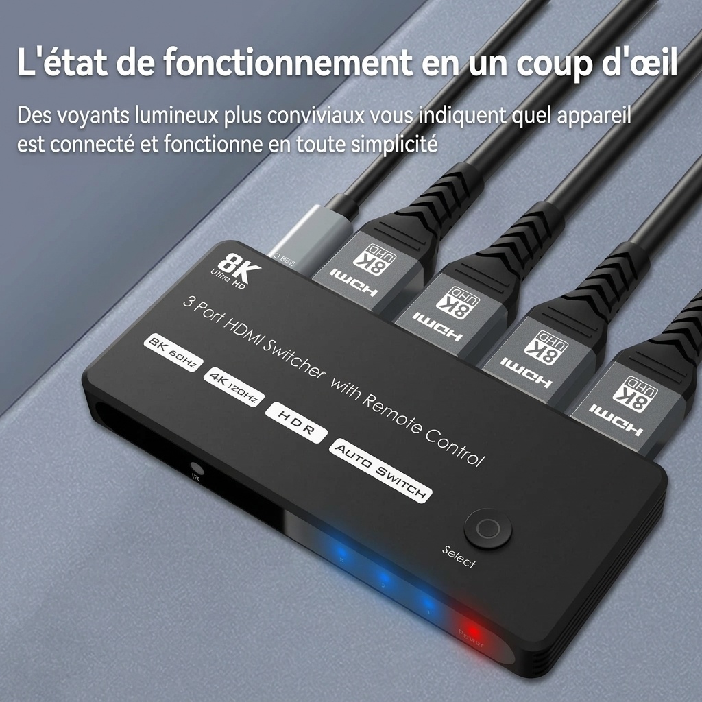 8K HDMI 2.1 Switcher 3 Port with Remote - 4K@120Hz HDR