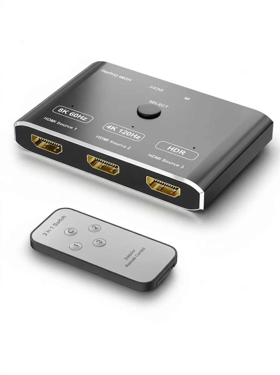 8K HDMI 2.1 Switcher 3 Port with Remote - 4K@120Hz HDR