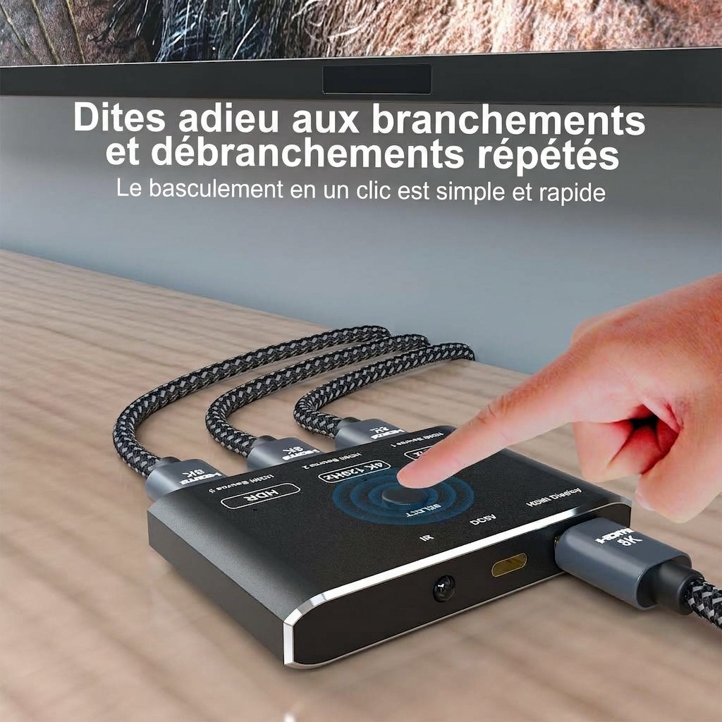 Commutateur HDMI 2.1 8K à 3 ports avec télécommande - HDR 4K à 120 Hz