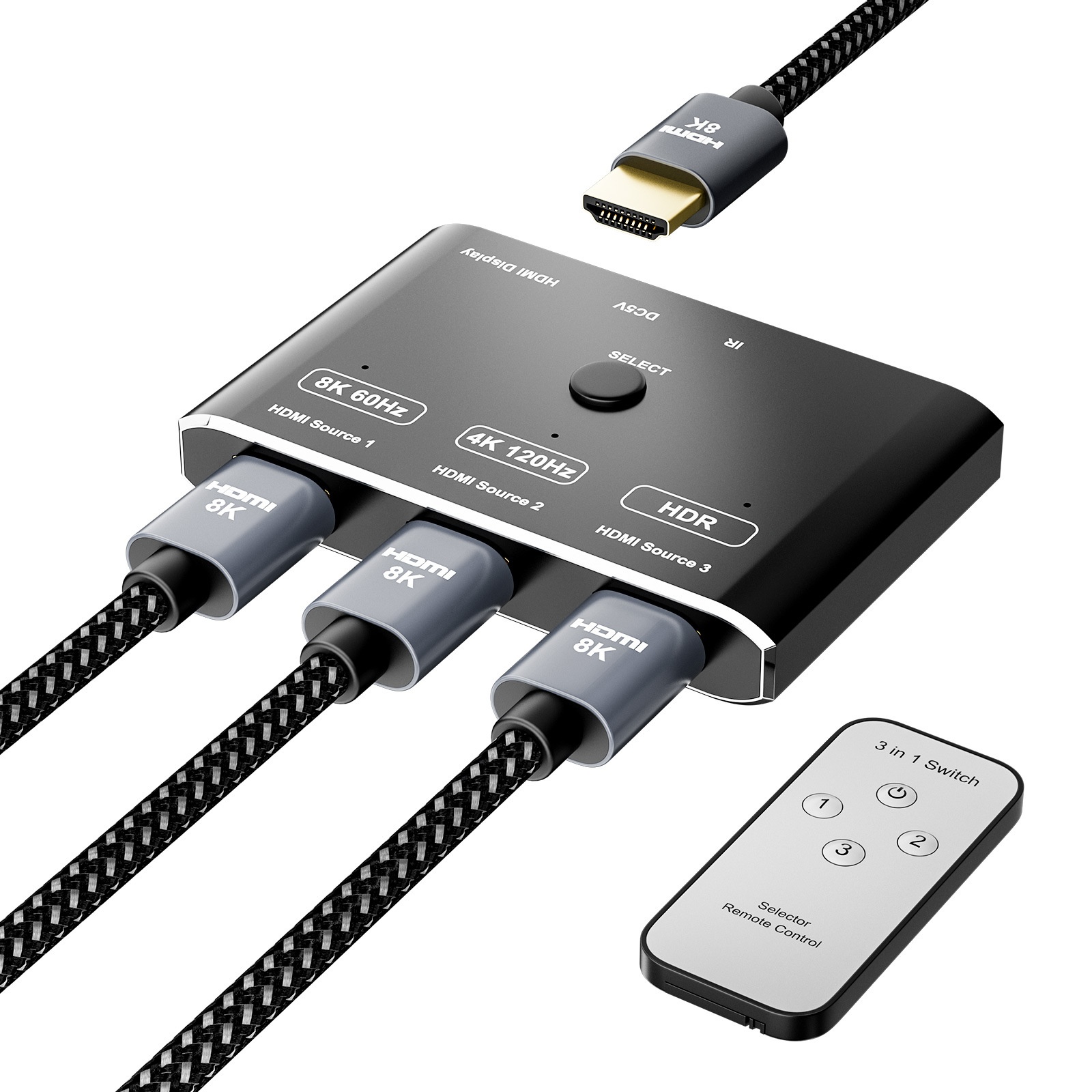 8K HDMI 2.1 Switcher 3 Port with Remote - 4K@120Hz HDR