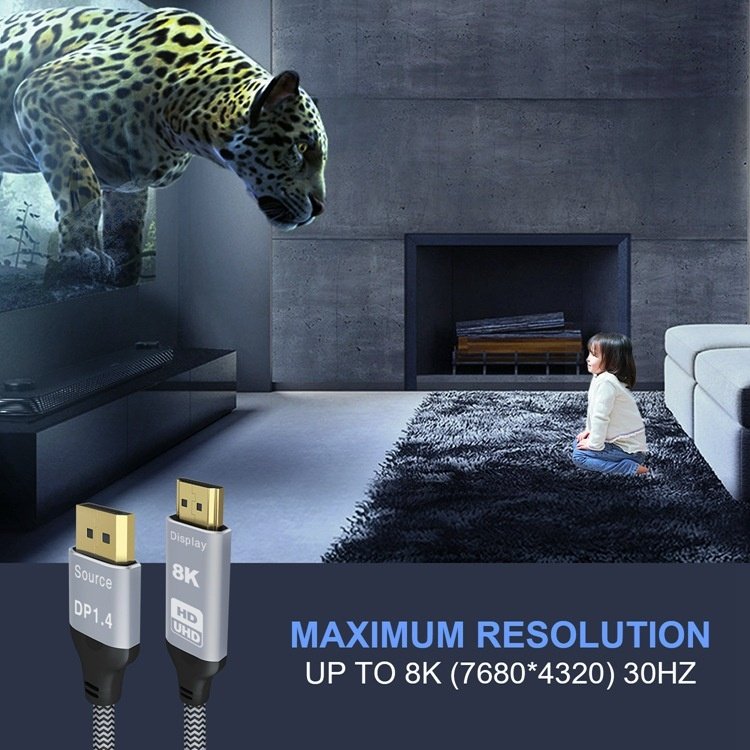 8K DisplayPort to HDMI 1.4 Cable - High-Speed Video Adapter