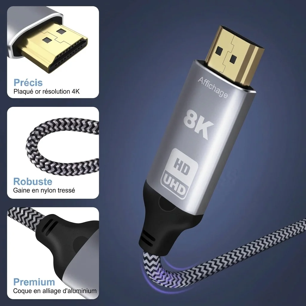 Câble DisplayPort 8K vers HDMI 1.4 - Adaptateur vidéo haute vitesse