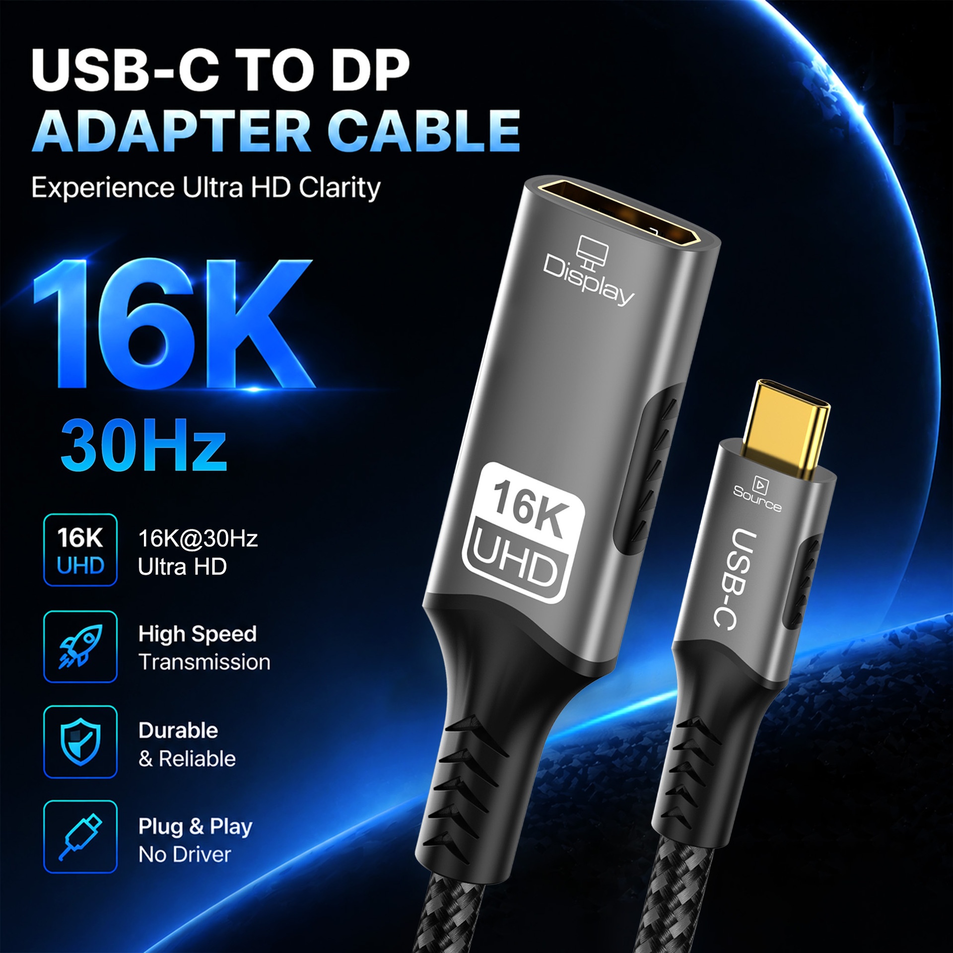 16K USB-C to DisplayPort 2.1 Adapter Cable - Ultra HD 54Gbps