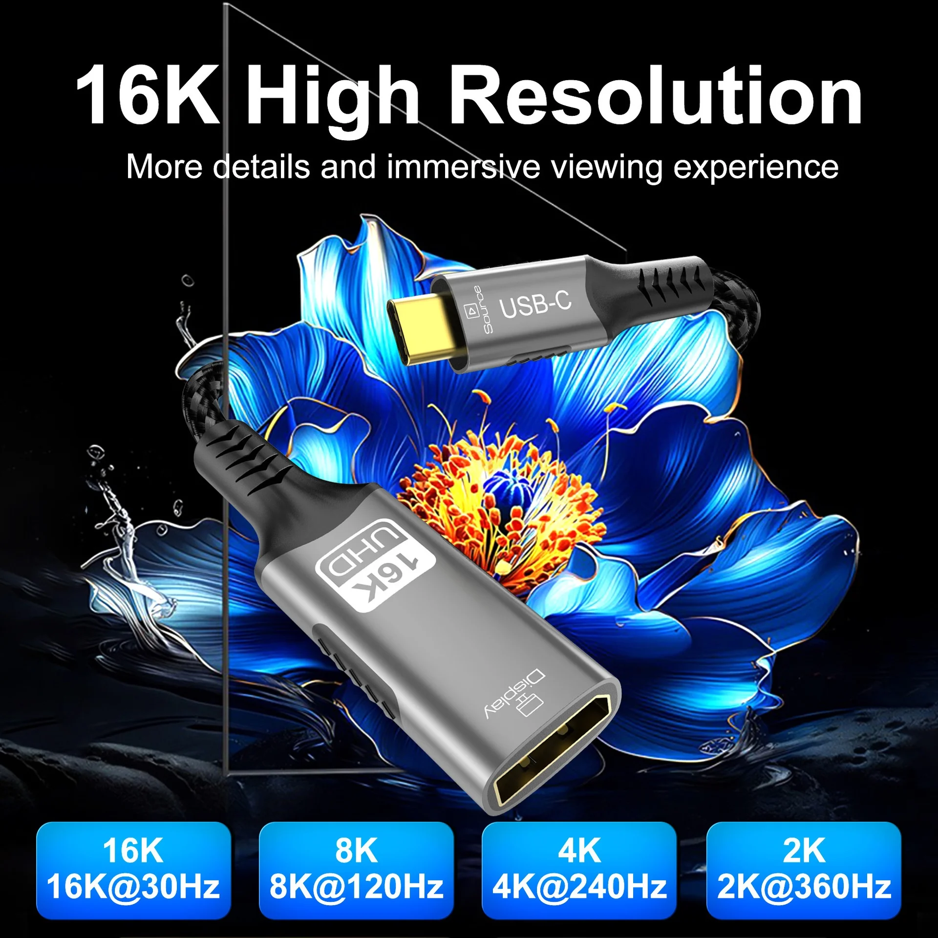16K USB-C to DisplayPort 2.1 Adapter Cable - Ultra HD 54Gbps