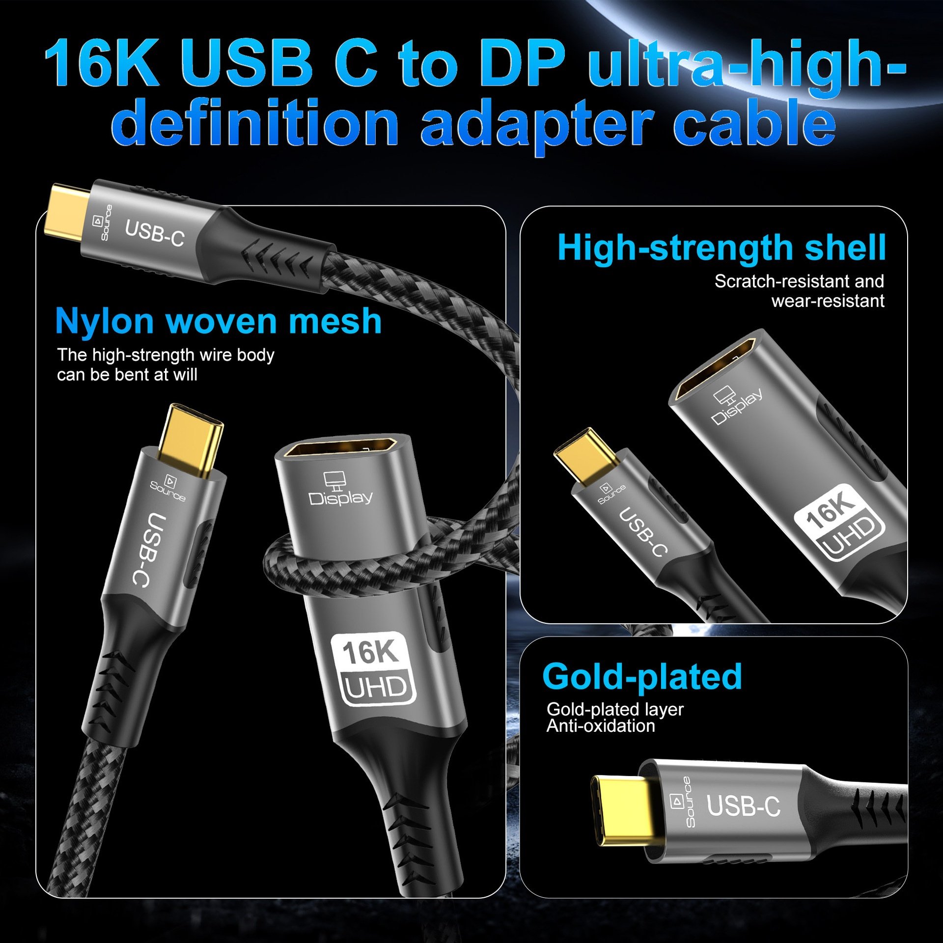 16K USB-C to DisplayPort 2.1 Adapter Cable - Ultra HD 54Gbps