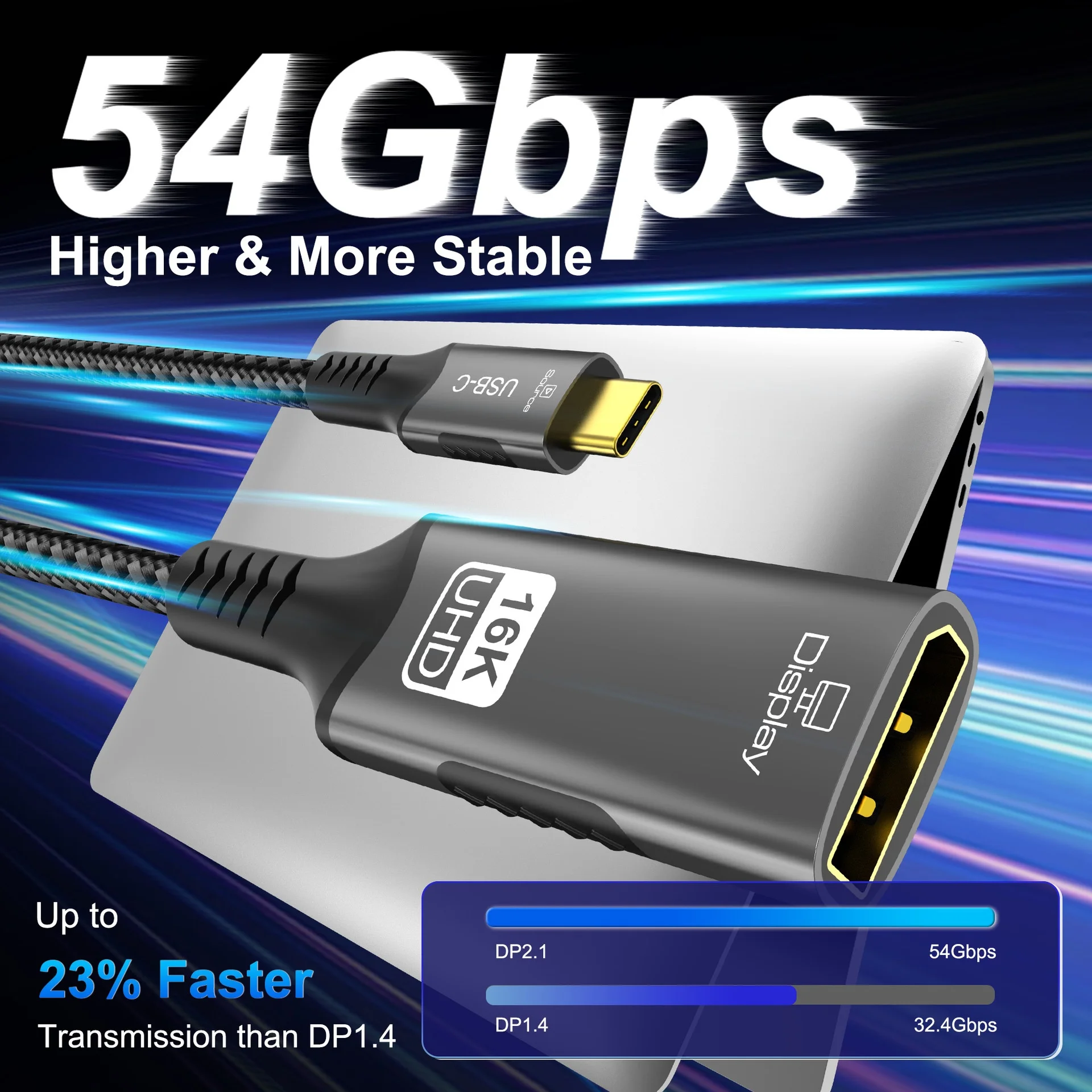 16K USB-C to DisplayPort 2.1 Adapter Cable - Ultra HD 54Gbps