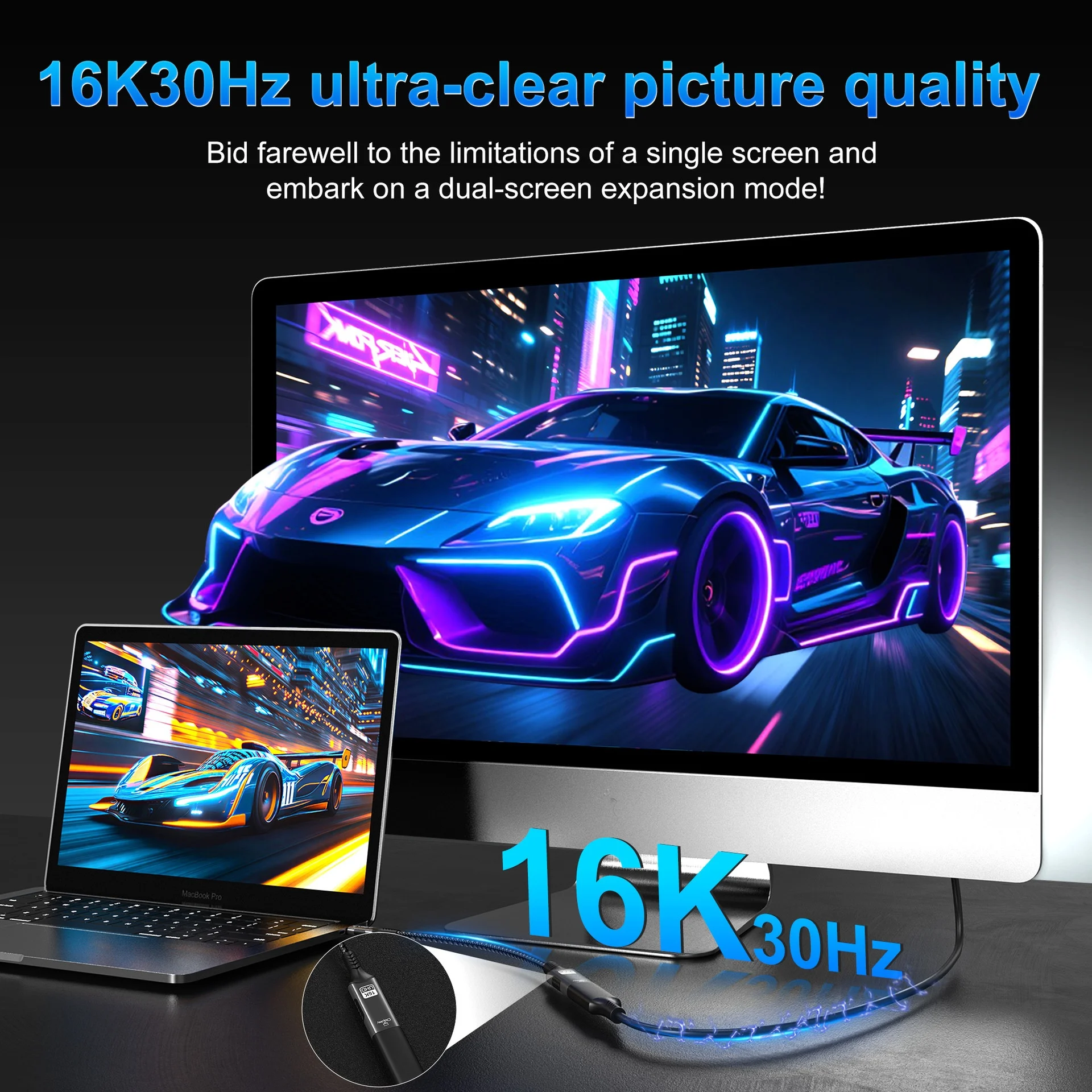 16K USB-C to DisplayPort 2.1 Adapter Cable - Ultra HD 54Gbps
