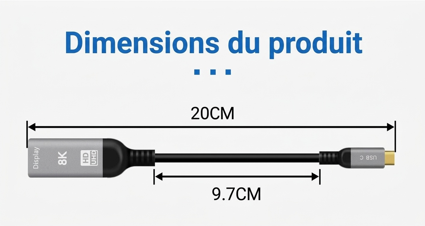 Câble adaptateur USB-C vers HDMI 8K - Convertisseur vidéo UHD 60 Hz