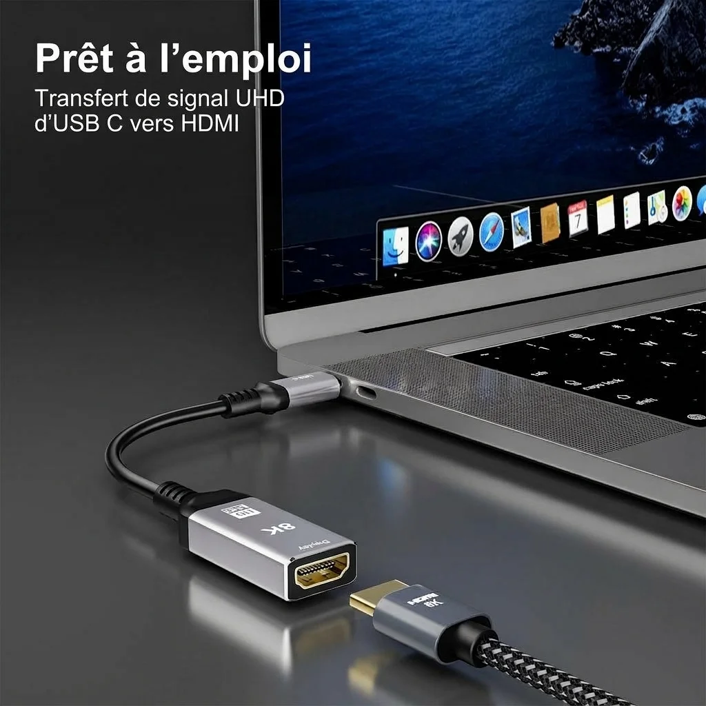 Câble adaptateur USB-C vers HDMI 8K - Convertisseur vidéo UHD 60 Hz