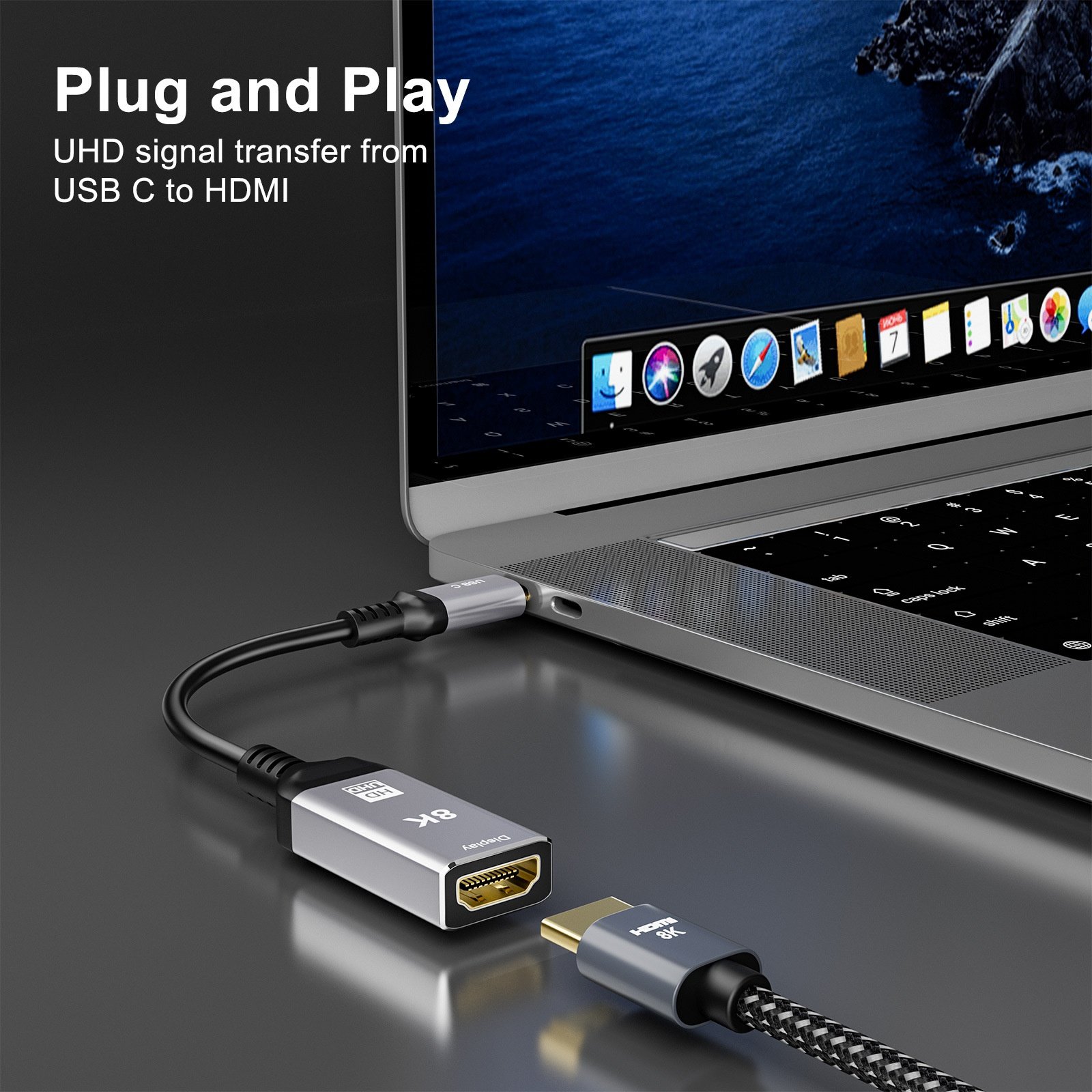 8K USB-C to HDMI Adapter Cable - UHD 60Hz Video Converter