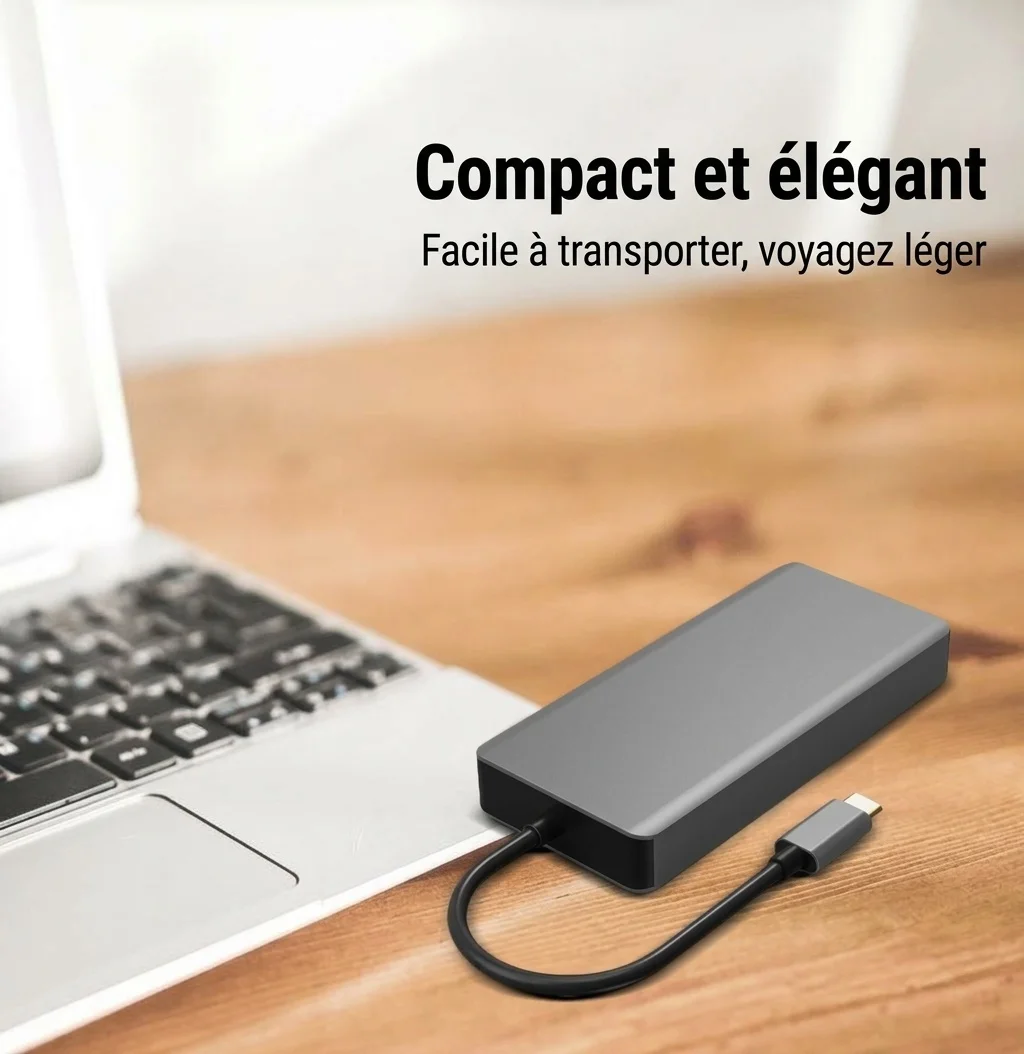 Hub USB-C 5 en 1&nbsp;: HDMI 4K, VGA, 3 ports USB 3.0