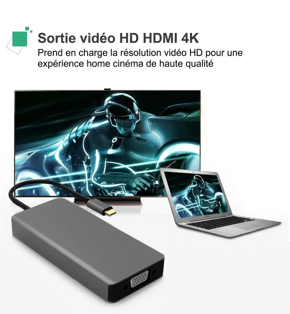 Hub USB-C 5 en 1&nbsp;: HDMI 4K, VGA, 3 ports USB 3.0