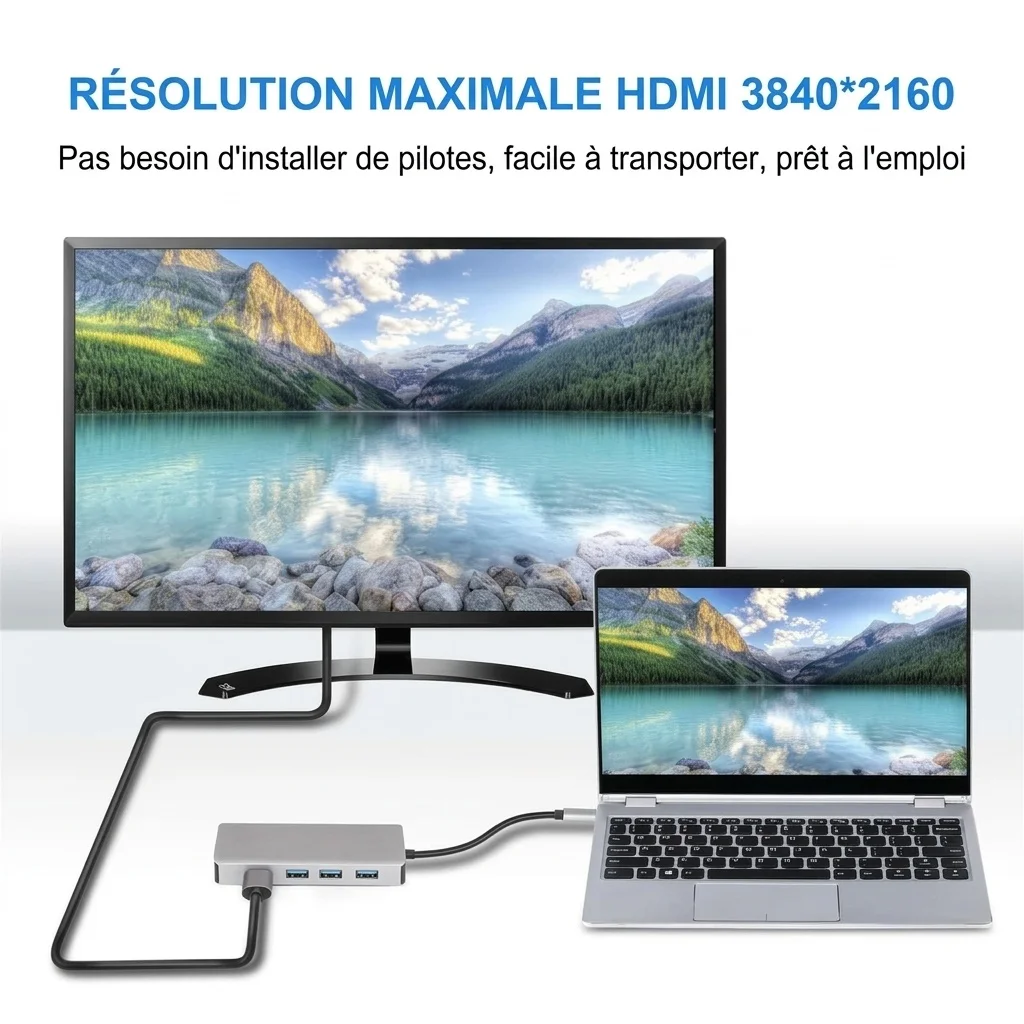 Hub USB-C 5 en 1&nbsp;: HDMI 4K, VGA, 3 ports USB 3.0