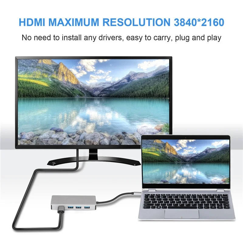 USB-C Hub 5-in-1 Adapter: 4K HDMI, VGA, 3x USB 3.0 Ports