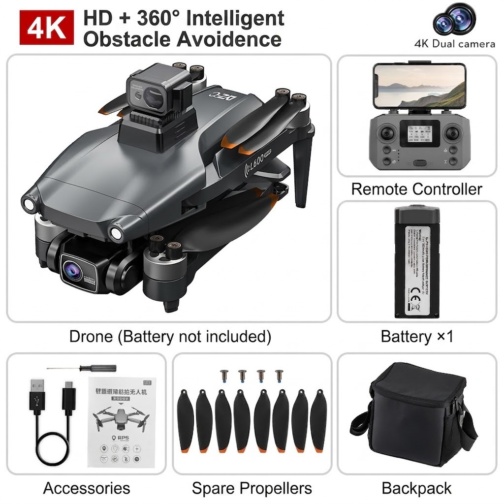 L600 Pro 4K GPS Drone with 360° Obstacle Avoidance, Brushless Motor, GPS Auto Return, Foldable RC Quadcopter