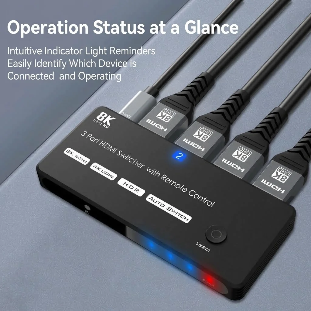 Commutateur HDMI 2.1 8K à 3 ports avec télécommande - HDR 4K à 120 Hz