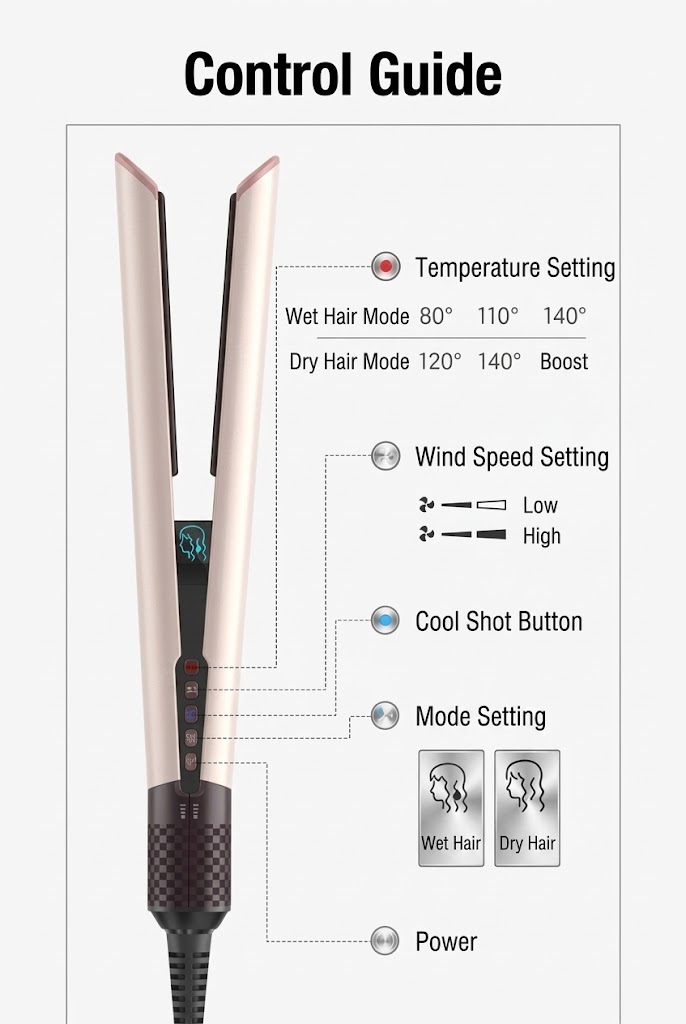 2-in-1 Ionic Hair Dryer and Straightener with Intelligent Temp Control