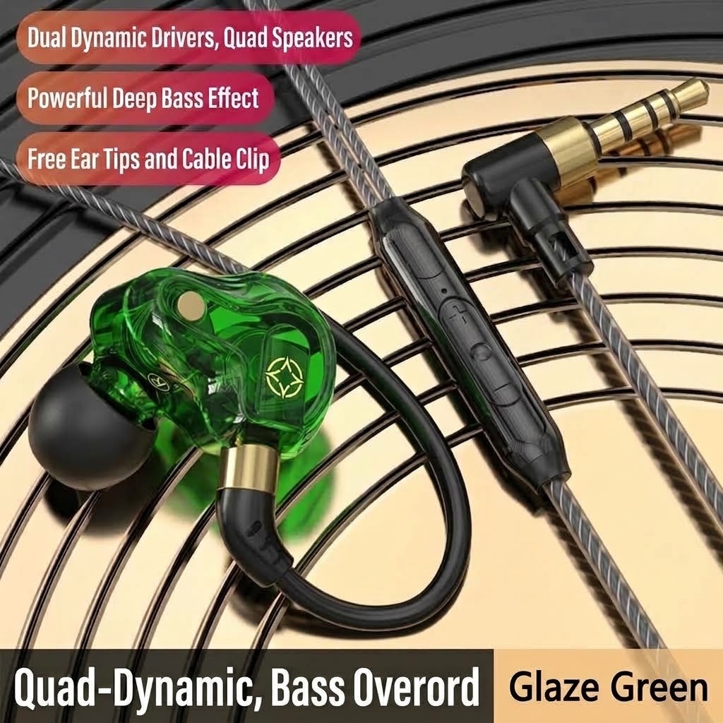 Quad-Core HiFi In-Ear Monitors with Mic, Dual 8mm Armature Drivers Deep Bass Noise Cancelling Earbuds, 3.5mm & Type-C Wired for Gaming Music