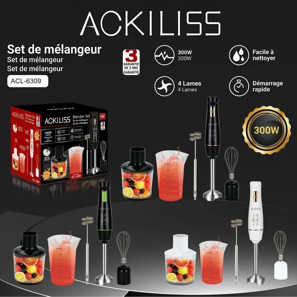 Mixeur plongeant ACKILISS 5 en 1 - Puissance 300 W