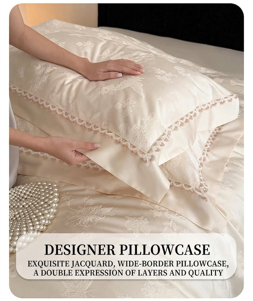 Luxury Floral Jacquard 4-Piece Bedding Set with Scalloped Trim