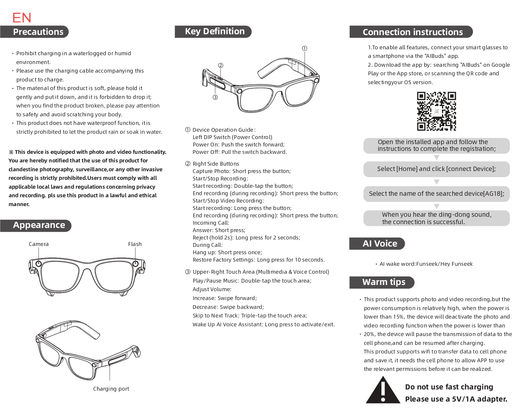 AG18 Black TR90 Smart AI Sunglasses #BS1223-0005