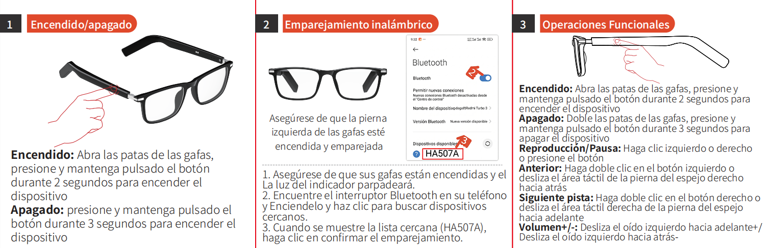 Gafas inteligentes BL30 de plástico negro #BS705-0013