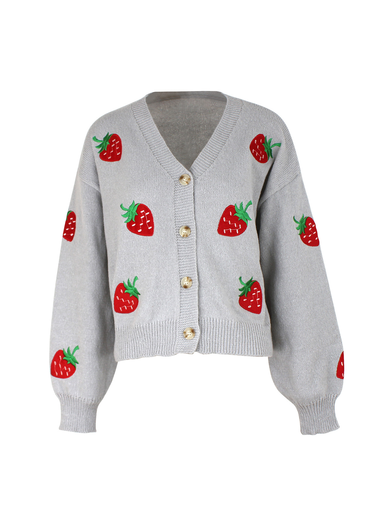 Knit Cardigan Strawberry Embroidered Long Sleeve Outerwear