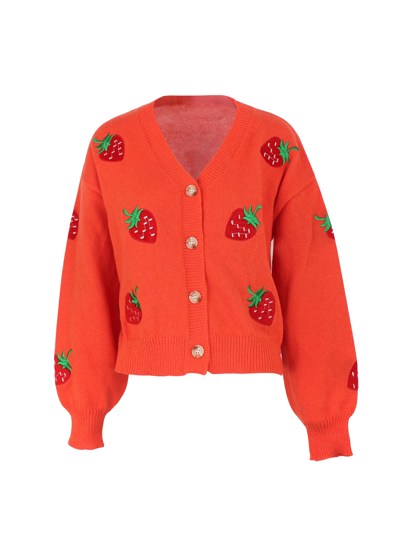 Knit Cardigan Strawberry Embroidered Long Sleeve Outerwear