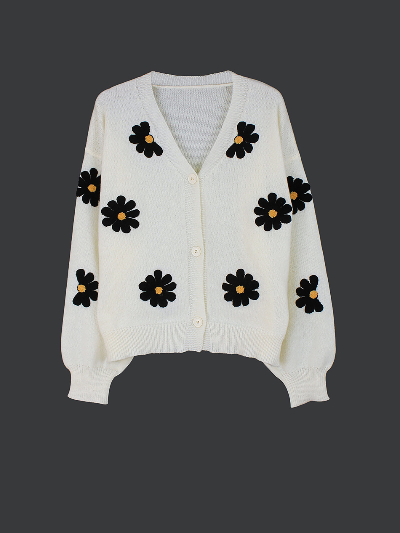 Women's Knit Floral Embroidered Cardigan Sweater Loose Long Sleeve