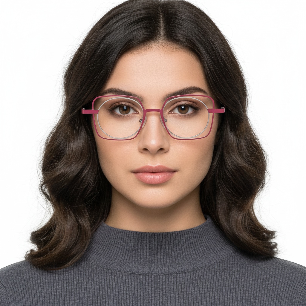 BS2425-0165_Pink_Rectangular_Metal_Glasses_model