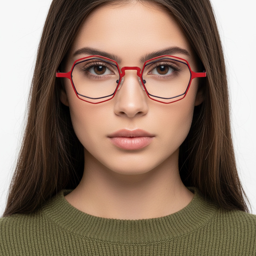Geometric Red Metal Glasses #BS2425-0172