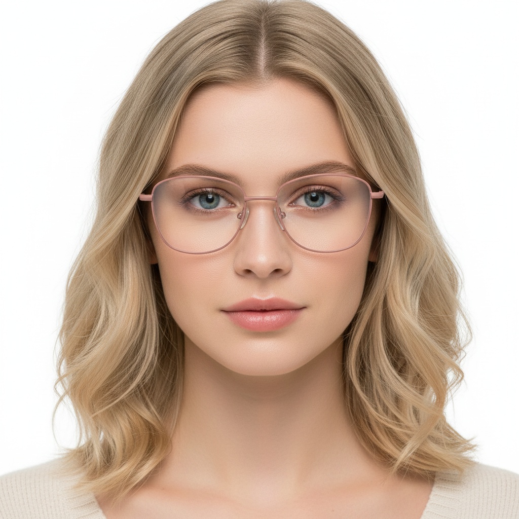 BS2425-0310_Pink_Rectangular_Metal_Glasses_model