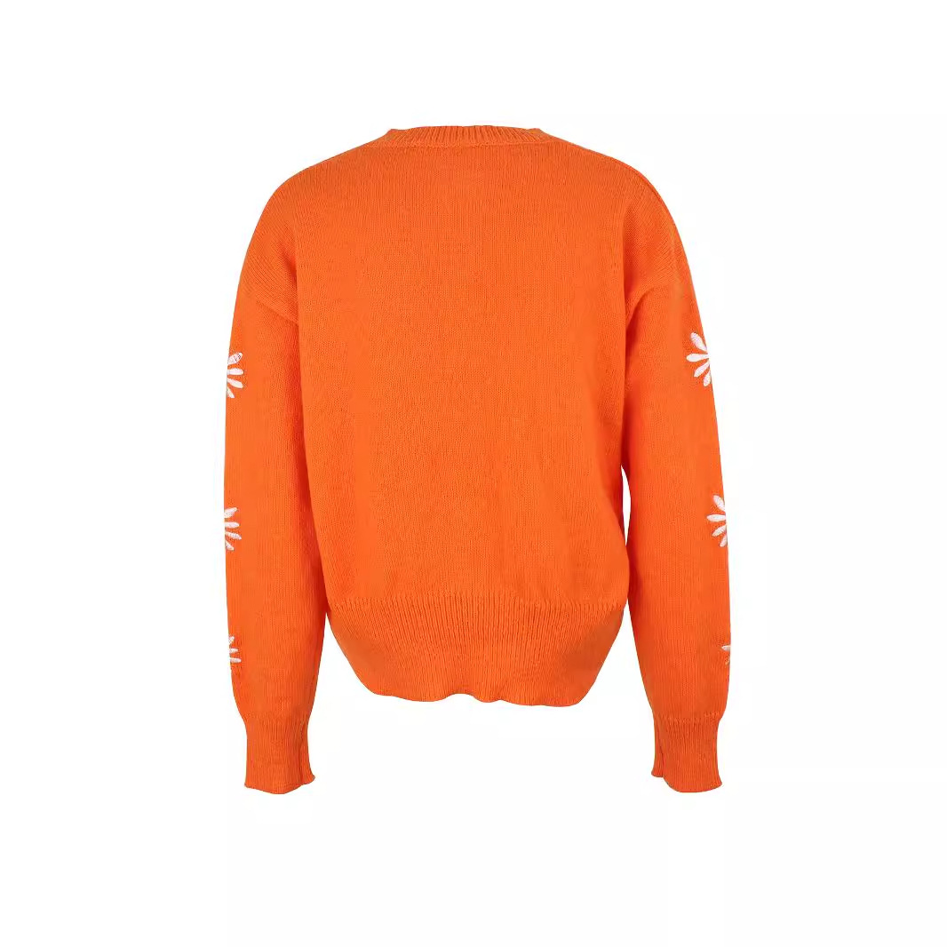 Cotton Knit Cardigan Embroidered Cropped Long Sleeve