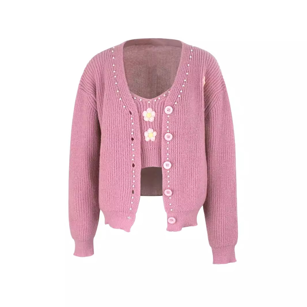 Women's Knit Cardigan Sweater Vest Set Long Sleeve Autumn Winter SSU-00001
