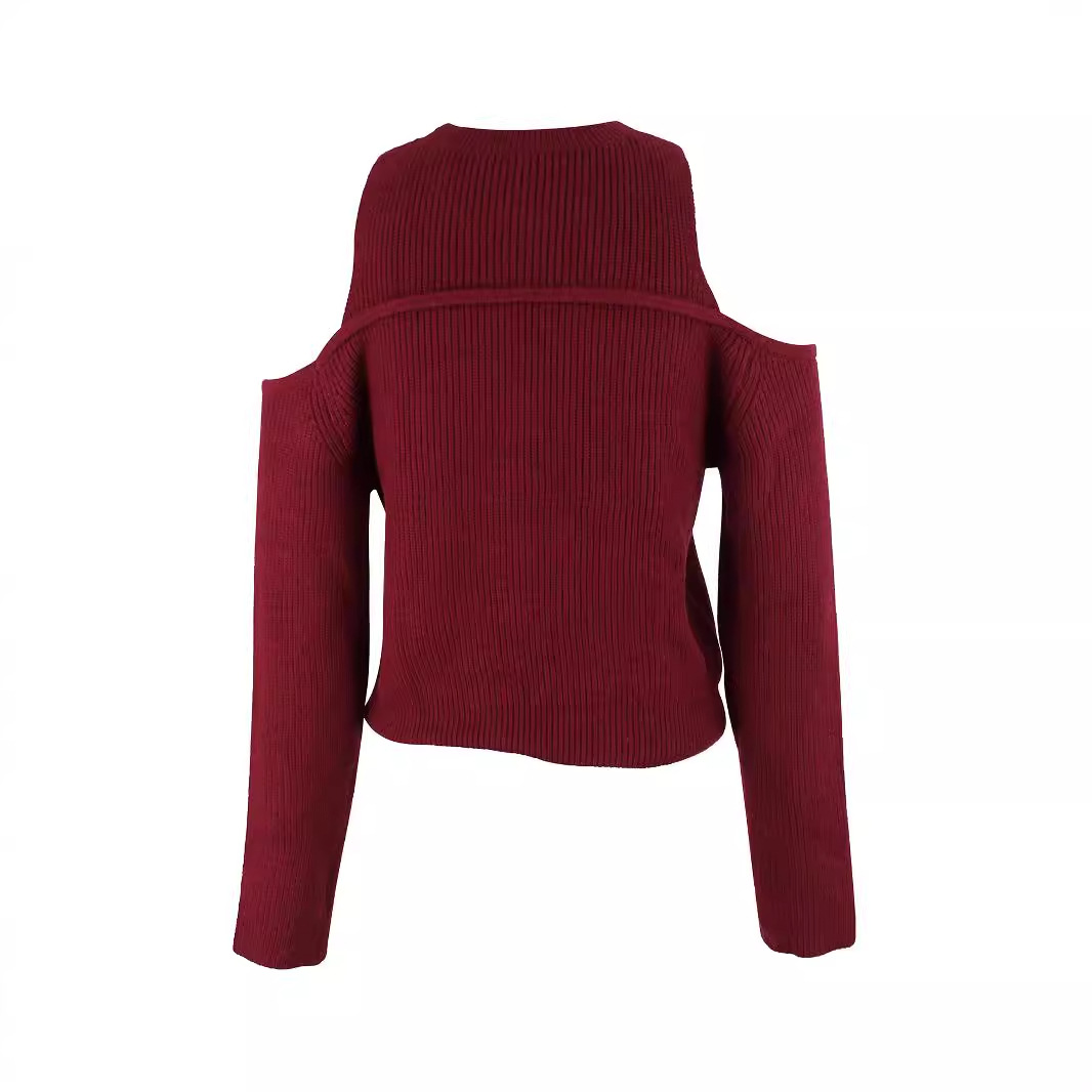 Knit Sweater Long Sleeve Off Shoulder Slim Fit Pullover SSU-00029