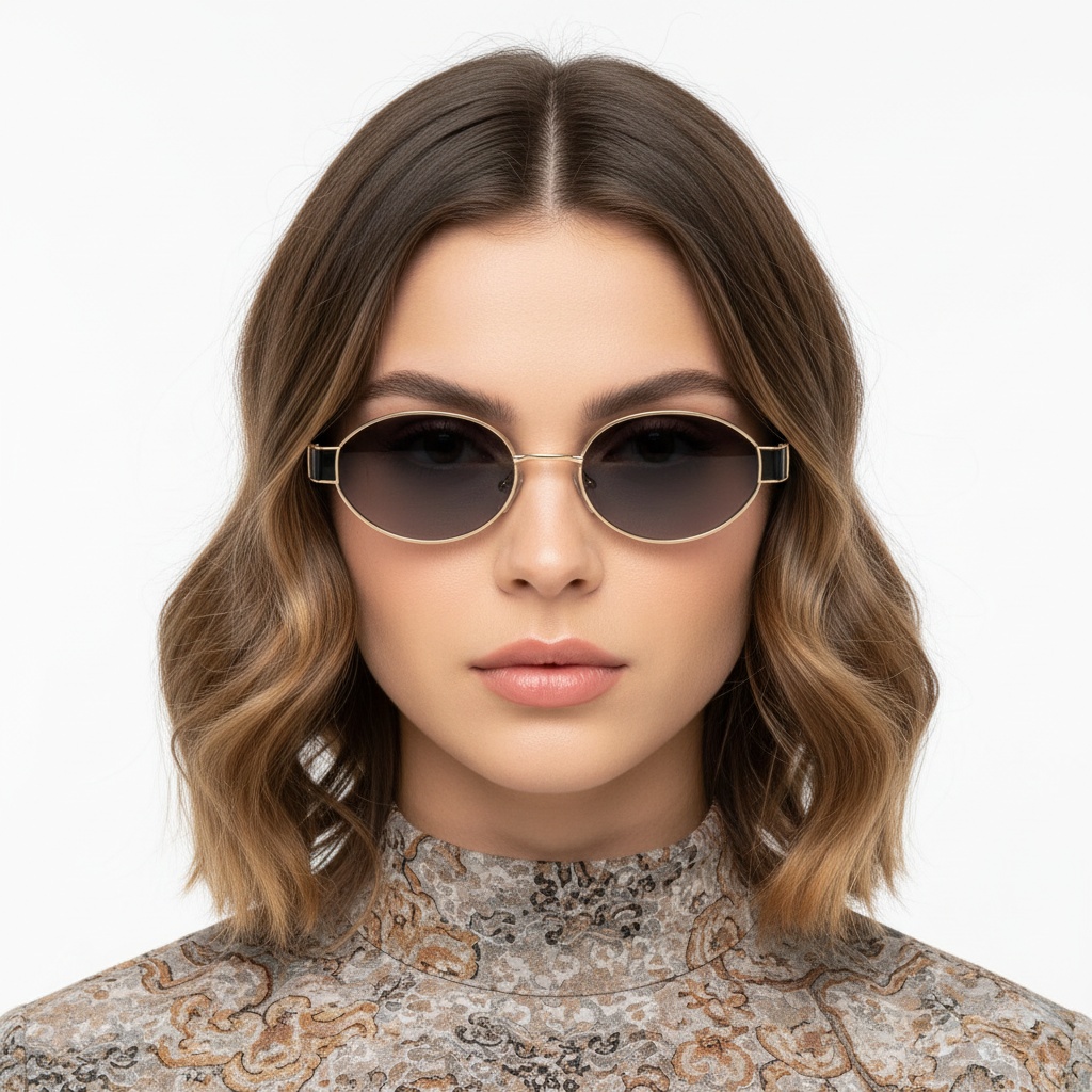BS2503-0047_Golden_Oval_Metal_Sunglasses_model