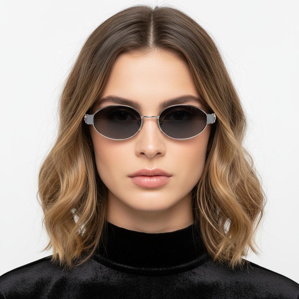 BS2503-0050_Silver_Oval_Metal_Sunglasses_model