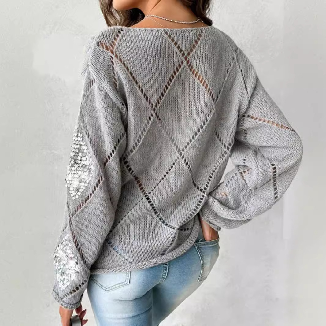 Women's Knit Sweater Long Sleeve Crewneck Pullover Top SSU-00117